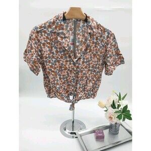Self Esteem Top Shirt knotted Women Junior Button Front Short Sleeve Fall Sz XS